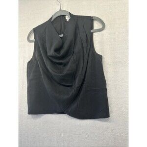 Terea Blouse Womens Sz S Black Fly Away Cross Front Cowl Neck Sleeveless Chic